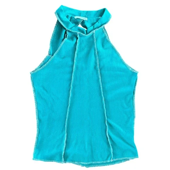 Gilded Intent High Neck Open Back Green Ribbed‎ Tank Top Women's Small - Picture 4 of 8